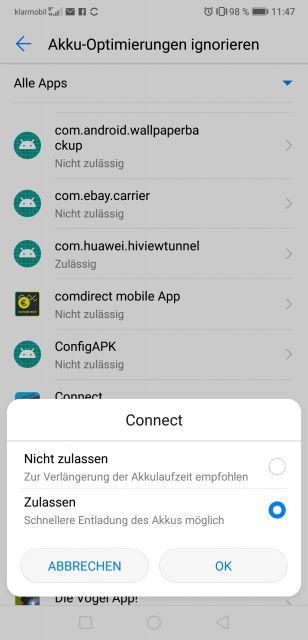 Huawei P20 Pro Einstellung für Garmin Connect
