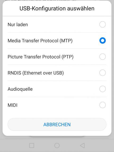 Huawei P20 pro MTP Modus aktivieren