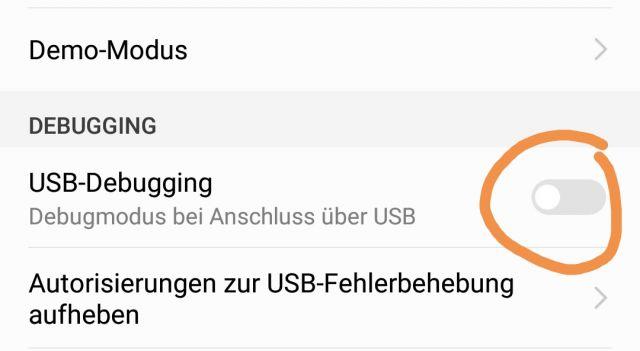 USB Debugging aktivieren - Entwickleroptionen