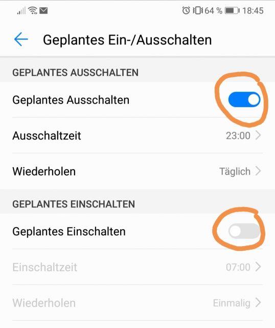 Geplantes Ein- und Ausschalten Huawei P20 pro