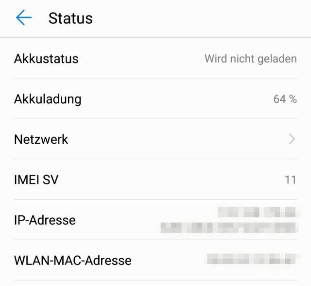 Huawei P20 Pro W-Lan MAC Adresse