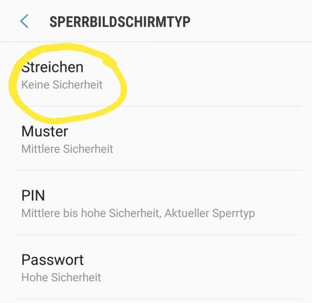 Samsung Galaxy S9 Sperrbildschirm Optionen