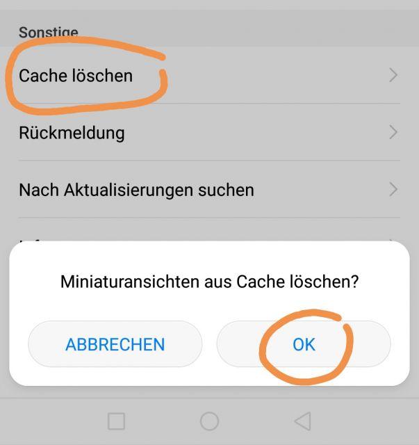 cache löschen - Miniaturansichten