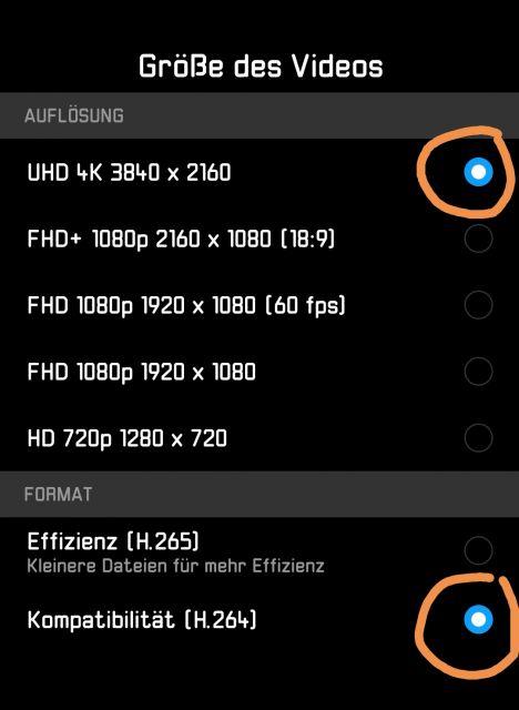 Huawei P20 Pro 4K Einstellungen