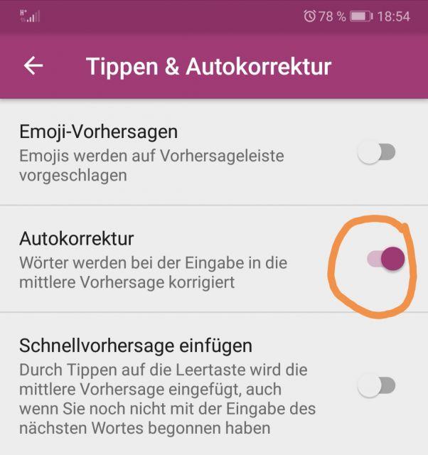 Autokorrektur deaktivieren
