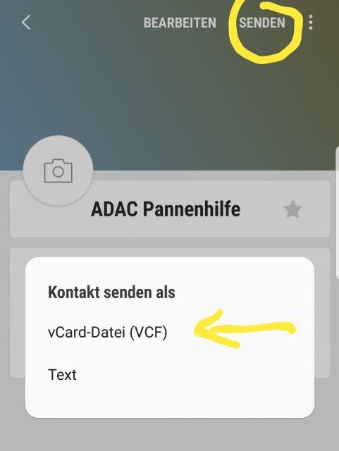 Visitenkarte Senden Samsung Galaxy S8