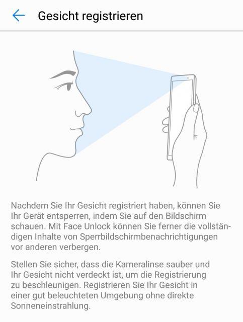 Huawei Mate 20 Pro Face Unlock Einrichtungsassistent