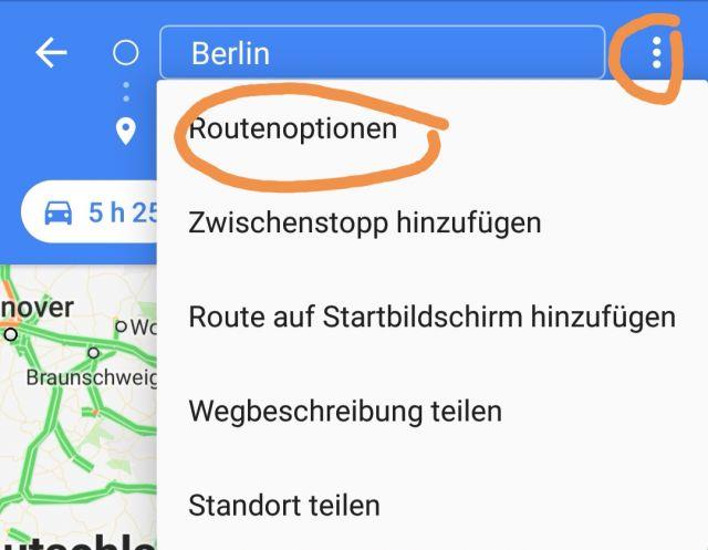 Google Maps Mautstrasse vermeiden