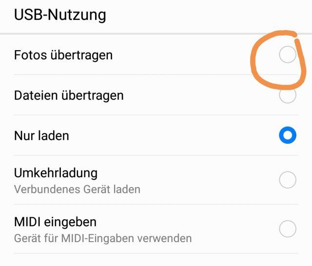 USB Einstellungen - Huawei P20 pro