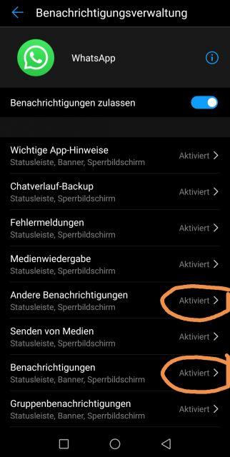 Benachrichtigungen Statusleiste deaktivieren - WhatsApp