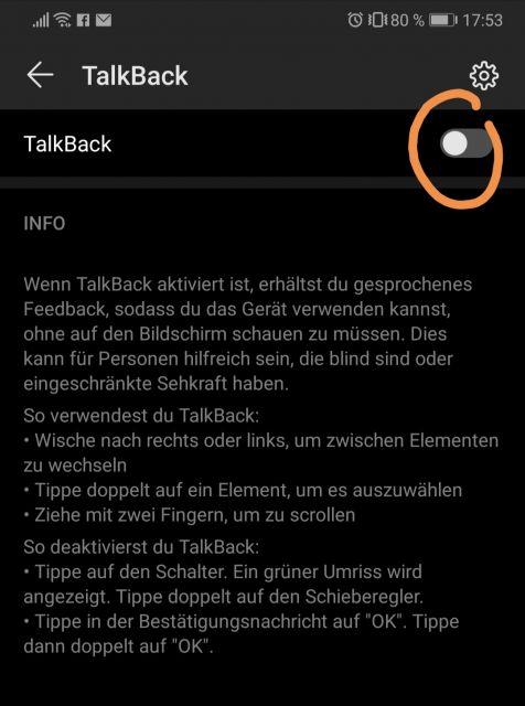 TalkBack deaktivieren