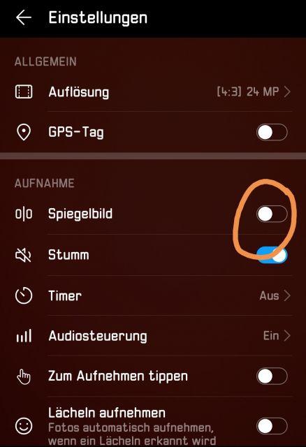 Spiegelbild Frontkamera ausschalten