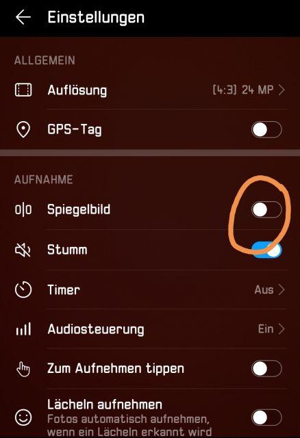 Spiegelbildfunktion Kamera App