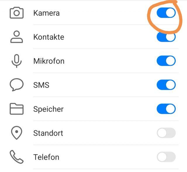 Kamera Berechtigungen aktivieren