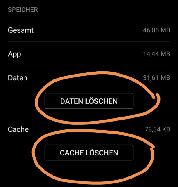 Daten leeren und Cache löschen