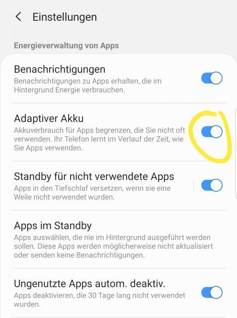 Adaptiven Akku deaktivieren