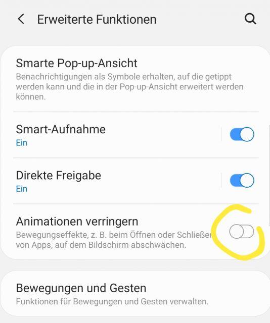 Animationen verringern - Samsung Galaxy S10