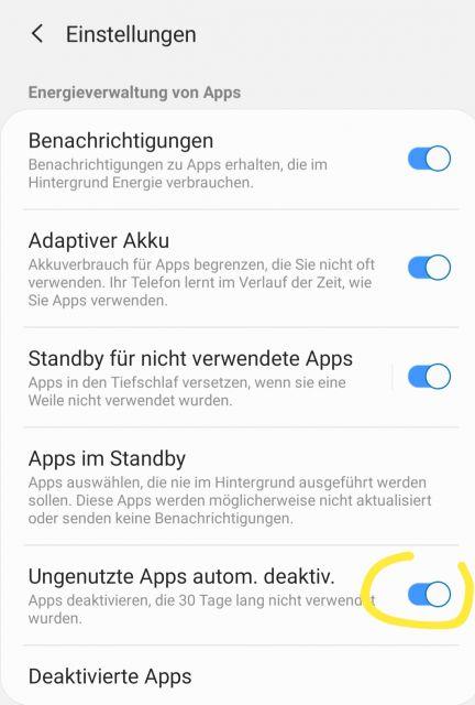 Ungenutzte Apps automatisch deaktivieren - S9