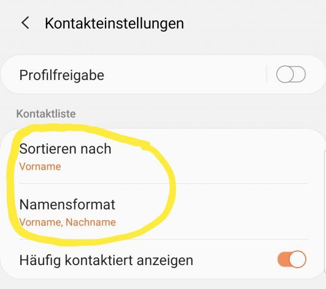 Nach Nachname sortieren - Samsung Galaxy A50