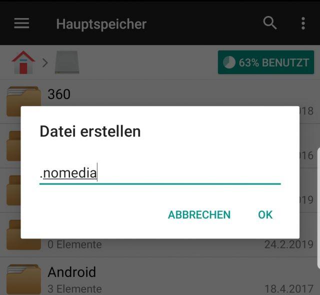 Nomedia Datei erstellen