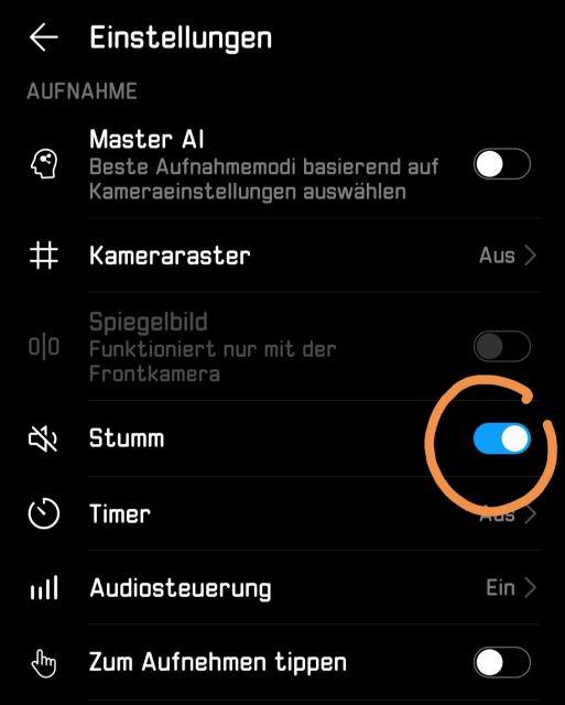 Huawei P30 Pro Kamera stumm schalten