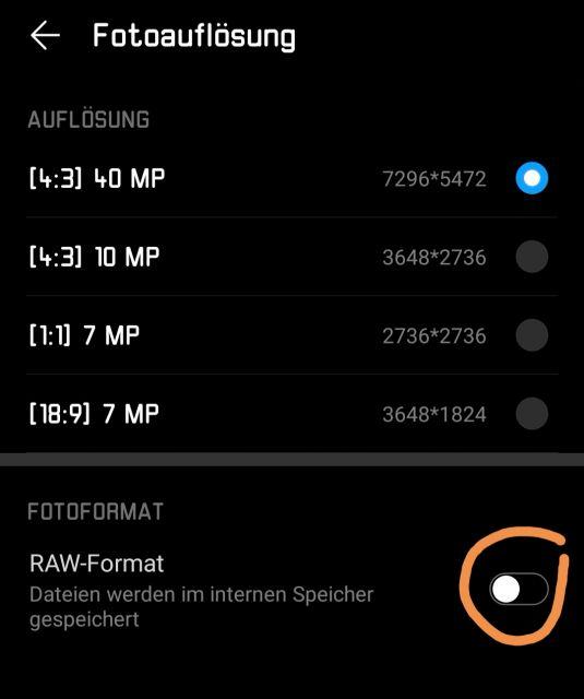 P30 Pro RAW Aufnahme aktivieren