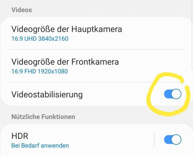 Videostabilisierung Samsung Galaxy S9