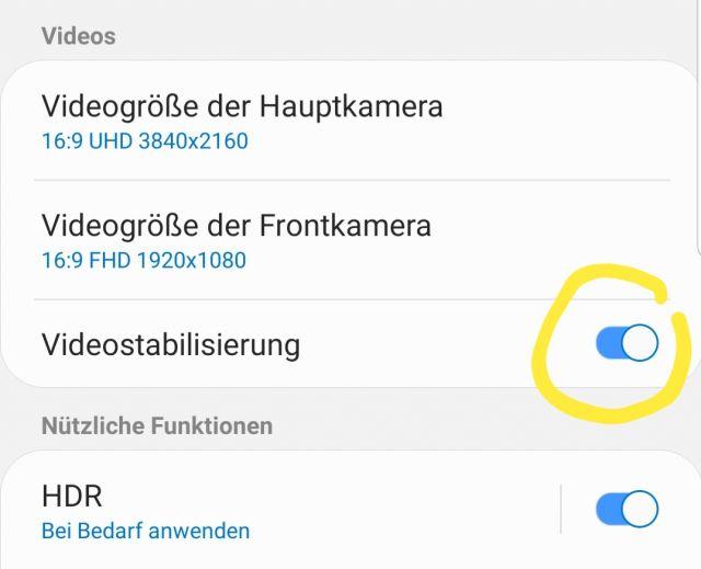Samsung Galaxy S8 Videostabilisierung