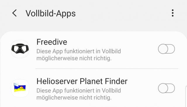 Samsung Galaxy S10 Vollbild Apps