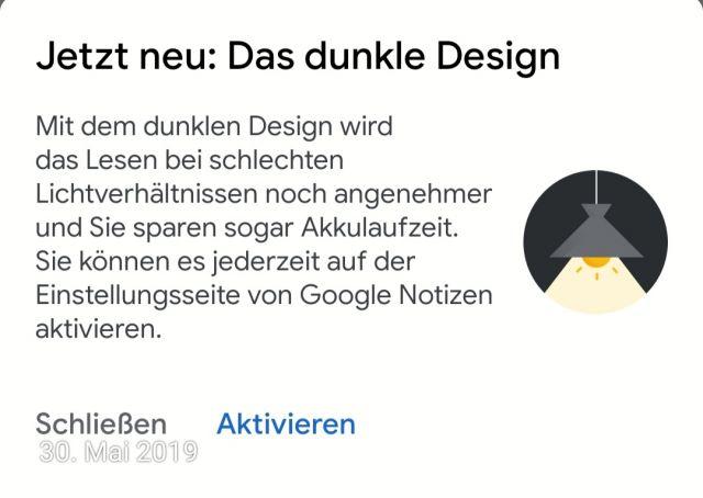 Dark Mode Google Notizen - Aktivieren