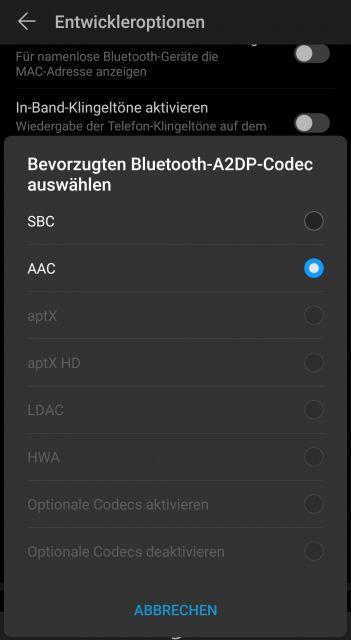 Bluetooth Codec manuell auswählen