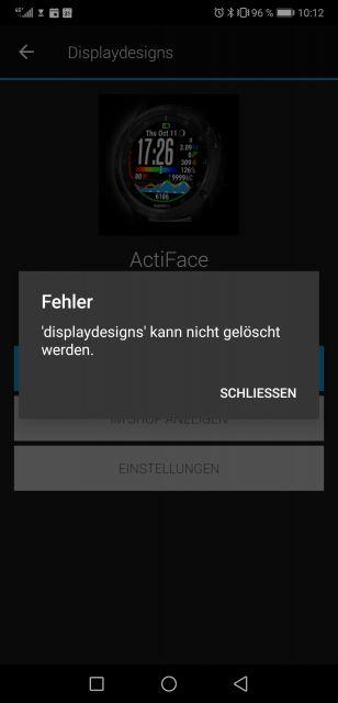 Garmin Displaydesigns kann nicht gelöscht werden