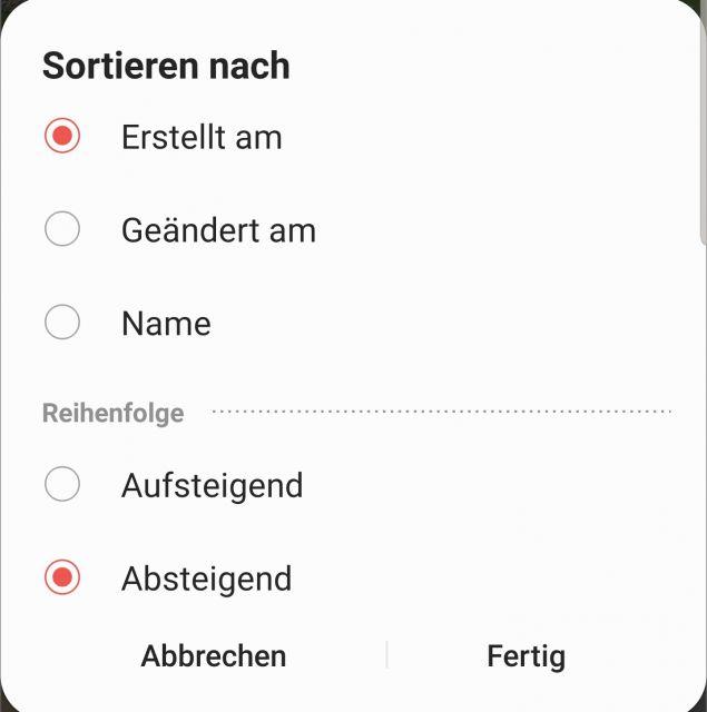 Samsung Galaxy S10 Galerie Sortierung