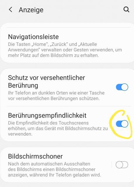 Berührungsempfindlichkeit erhöhen