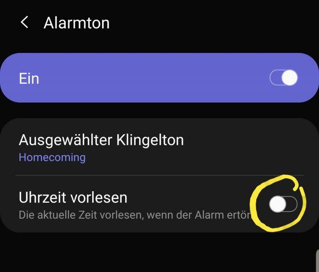 Alarm so einstellen das Uhrzeit vorgelesen wird