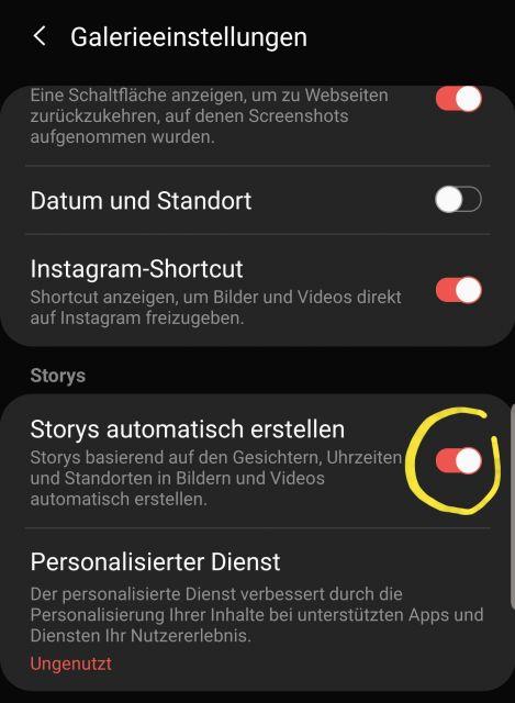 Story automatisch erstellen deaktivieren