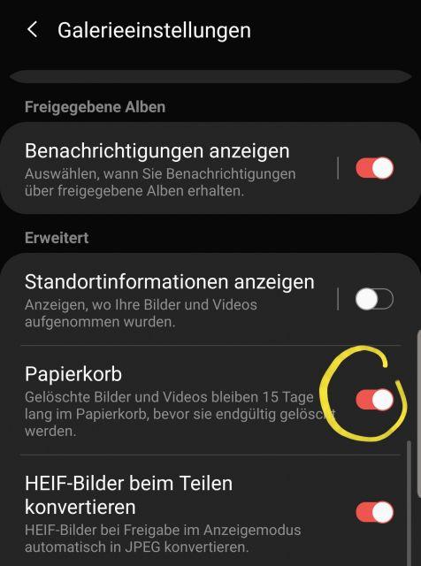 Papierkorb deaktivieren auf dem Samsung Galaxy S10