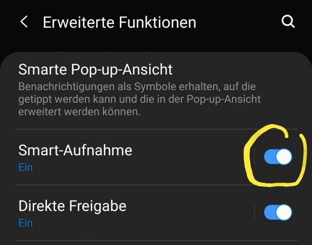 Smart Aufnahme aktivieren - Screenshots bearbeiten