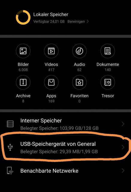 Huawei P30 Pro Zugriff auf USB Stick