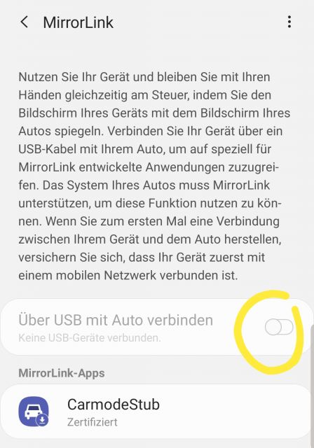 Mirrorlink auf dem Samsung Galaxy S10