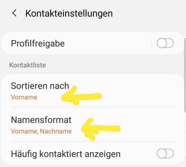 Samsung Galaxy Note 10 Kontakte Nachname sortieren