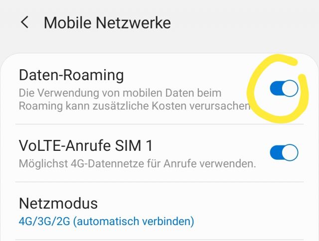 Datenroaming aktivieren - Samsung Galaxy S20