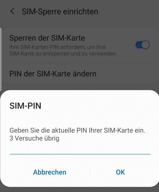 Neuen Sim Karten Pin eingeben