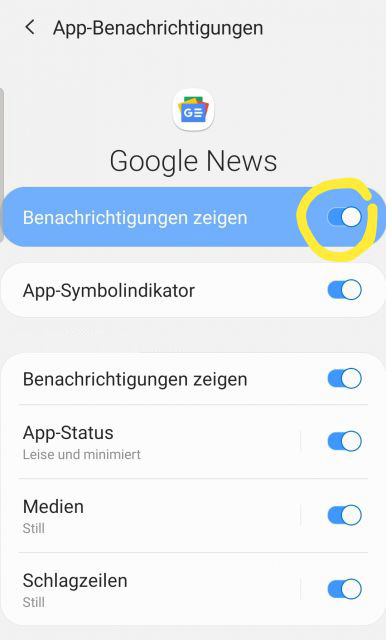 Google News BEnachrichtigungen ausschalten - Android