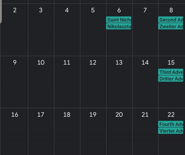 Kalender Widget dunkle Farbe