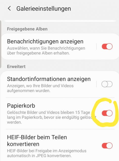 Papierkorb Galerie App