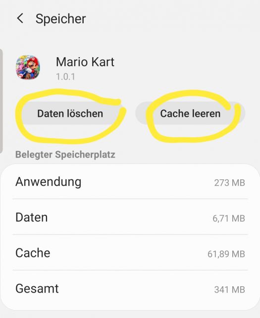 Mario Kart Tour App Daten löschen