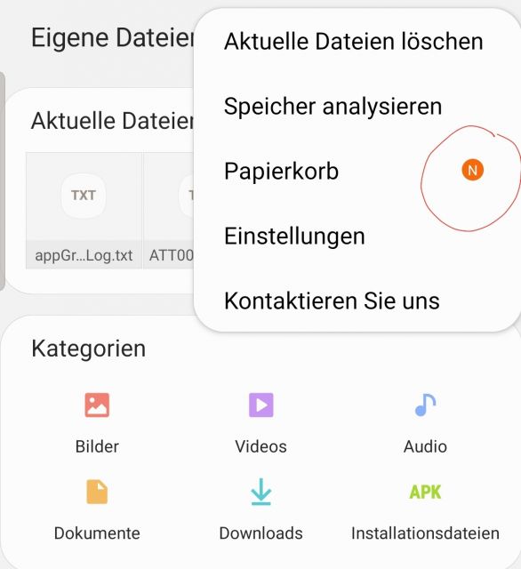 Papierkorb aktivieren Eigene Dateien Samsung