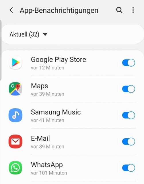 Verlauf App Benachrichtigungen