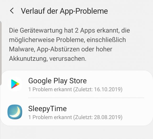Verlauf der App Probleme Android